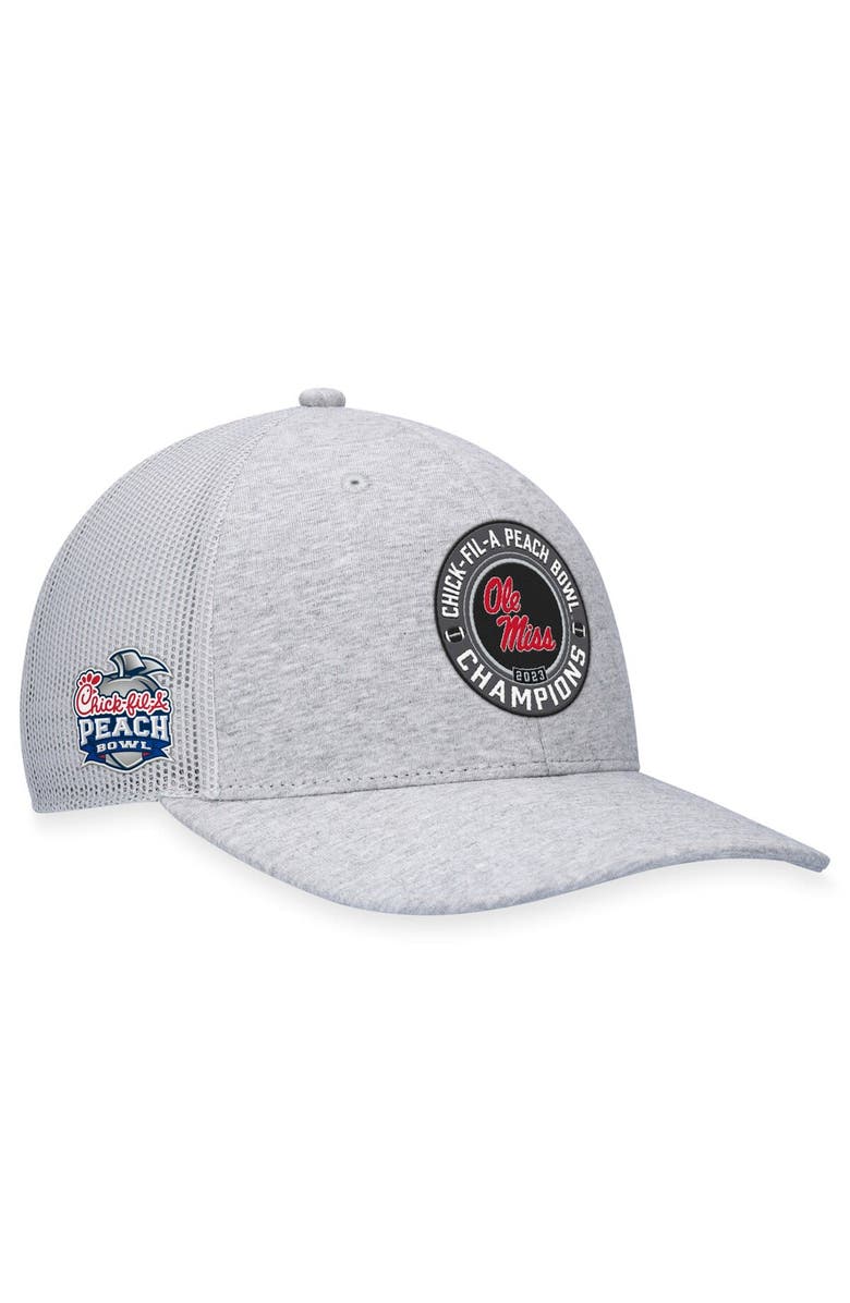 TOP OF THE WORLD Men's Top of the World Heather Gray Ole Miss Rebels 2023 Peach Bowl Champions Trucker Adjustable Hat, Main, color,