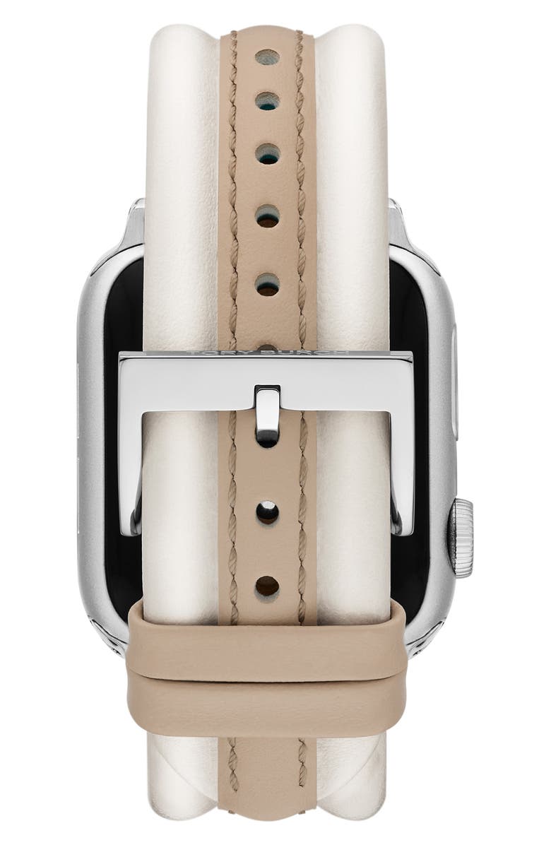 Tory Burch Kira Leather Apple Watch<sup>®</sup> Strap, 20mm, Alternate, color, Ivory