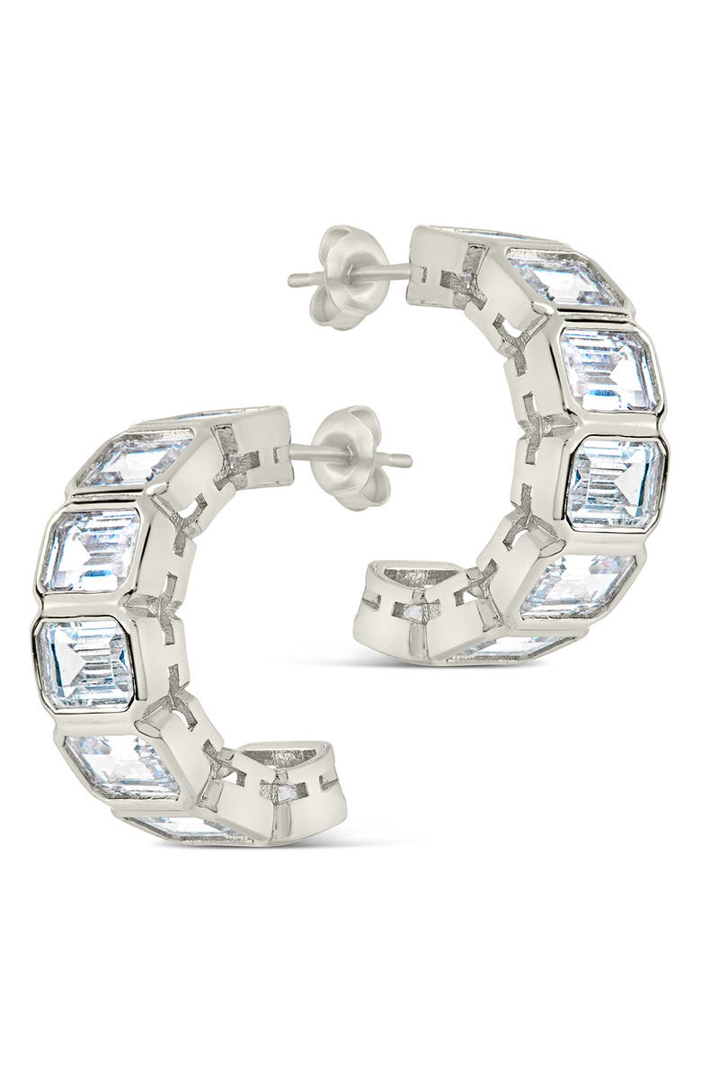 Sterling Forever Nyssa Baguette Cubic Zirconia Hoop Earrings, Alternate, color, Silver/ Clear