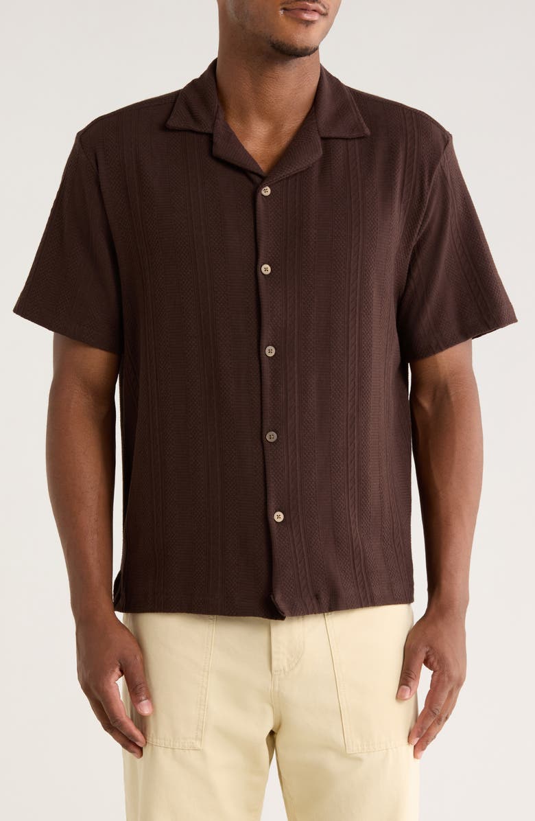 Cactus Man Texture Knit Camp Shirt, Main, color, Choc
