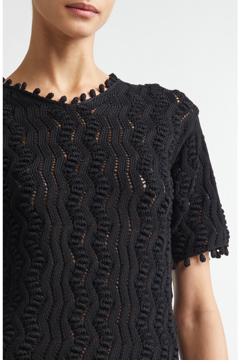 Cotton Pointelle Stitch Sweater, Alternate, color, BLACK