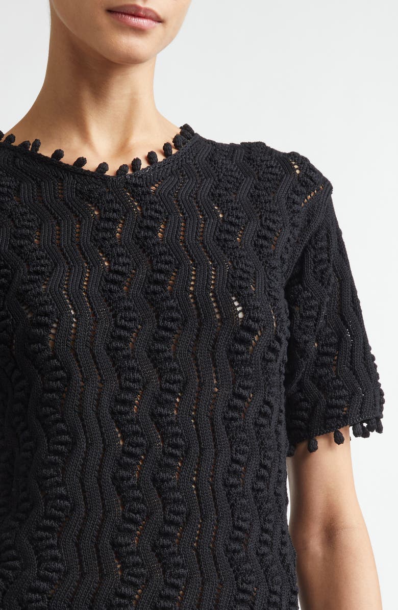 Jil Sander Pointelle Knit Cotton Sweater, Alternate, color, Black