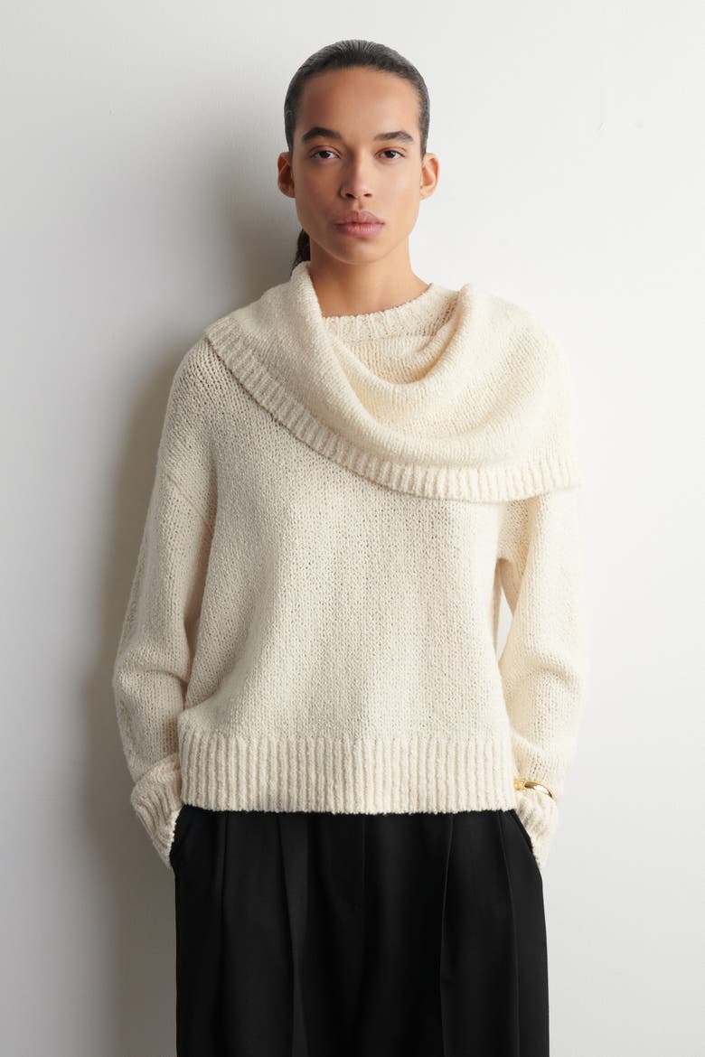 Layered Shawl Merino-Cashmere Sweater, Main, color, WHITE