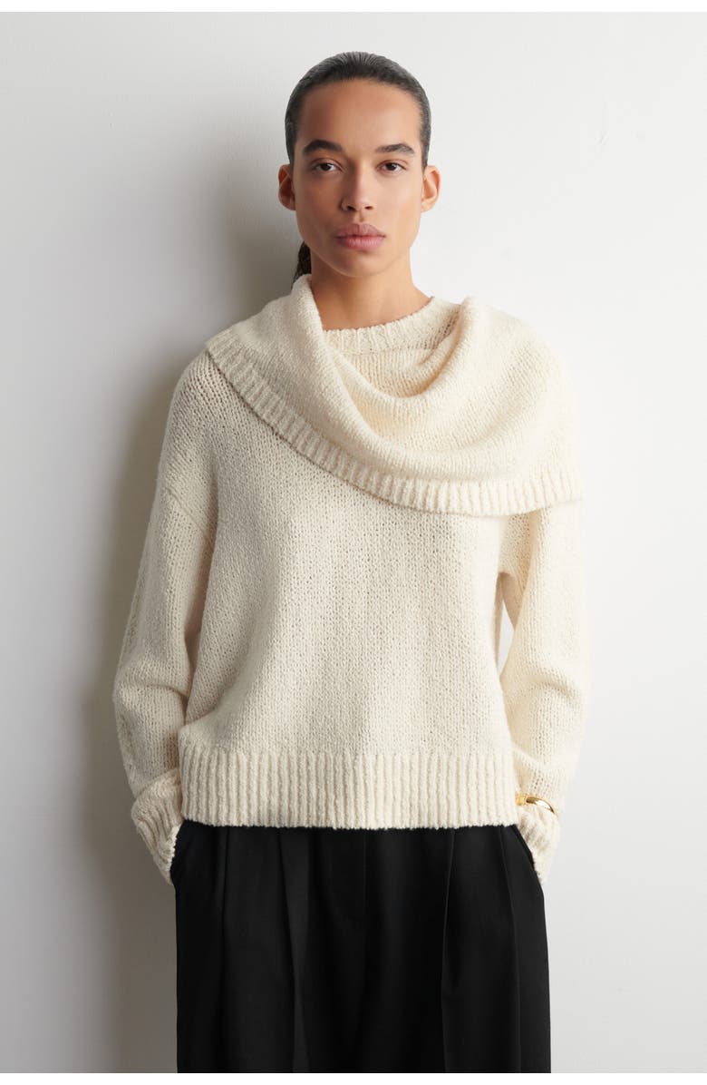 COS Layered Shawl Merino-Cashmere Sweater, Main, color, White