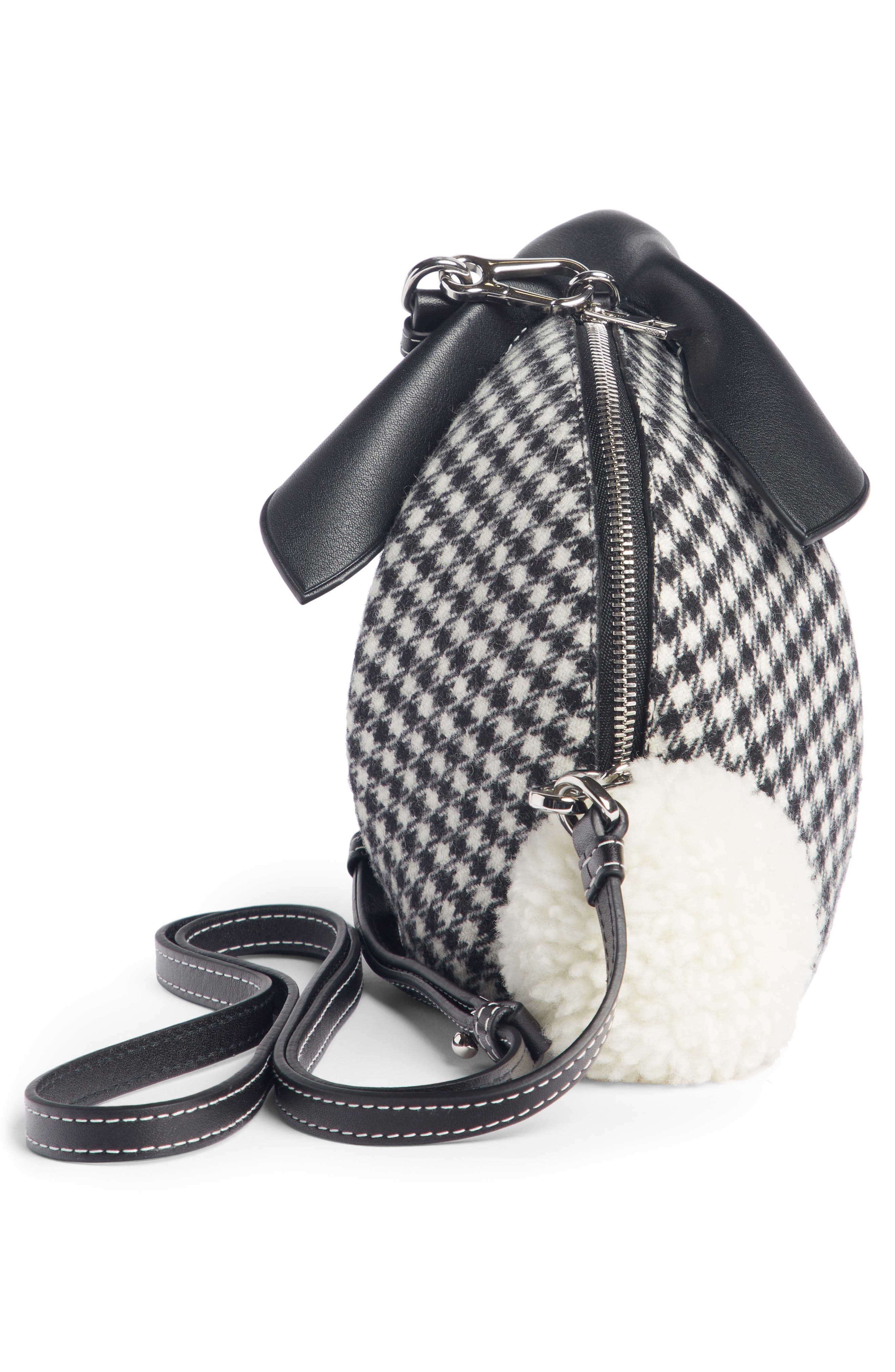 Mini Bunny Tweed & Leather Crossbody Bag with Genuine Shearling Trim, Alternate, color, BLACK/ WHITE