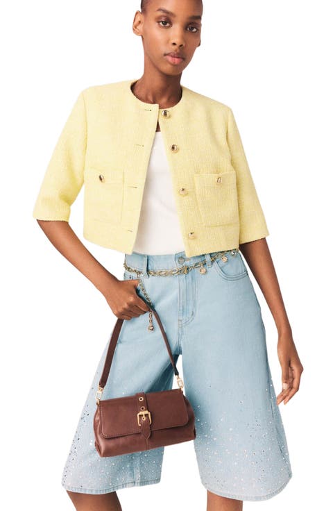 Short-sleeved tweed jacket