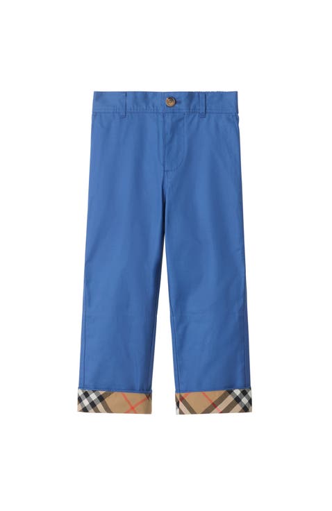 Check Turn-up Cotton Trousers