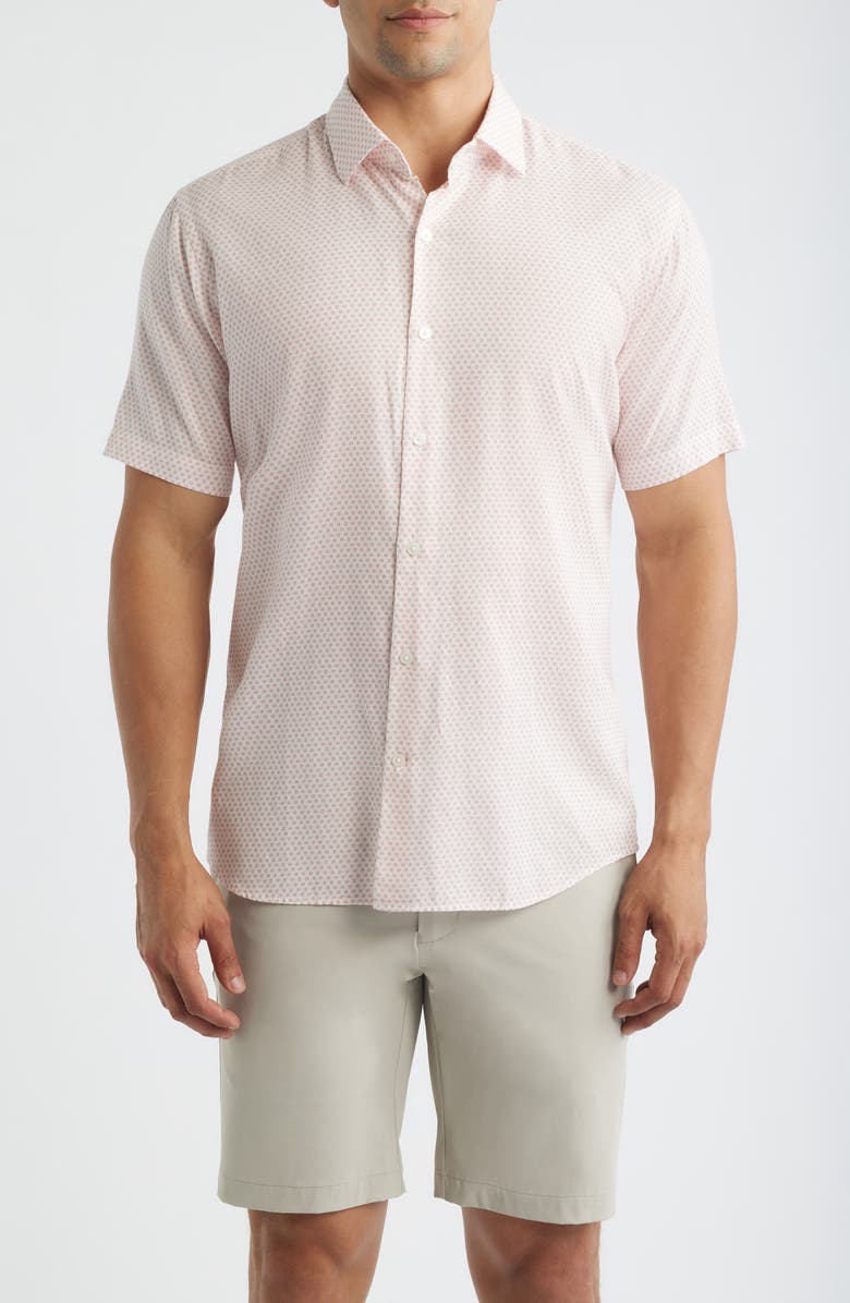 Peter Millar Tamarama Medallion Print Short Sleeve Cotton & Lyocell Button-Up Shirt, Main, color, Venetian Pink