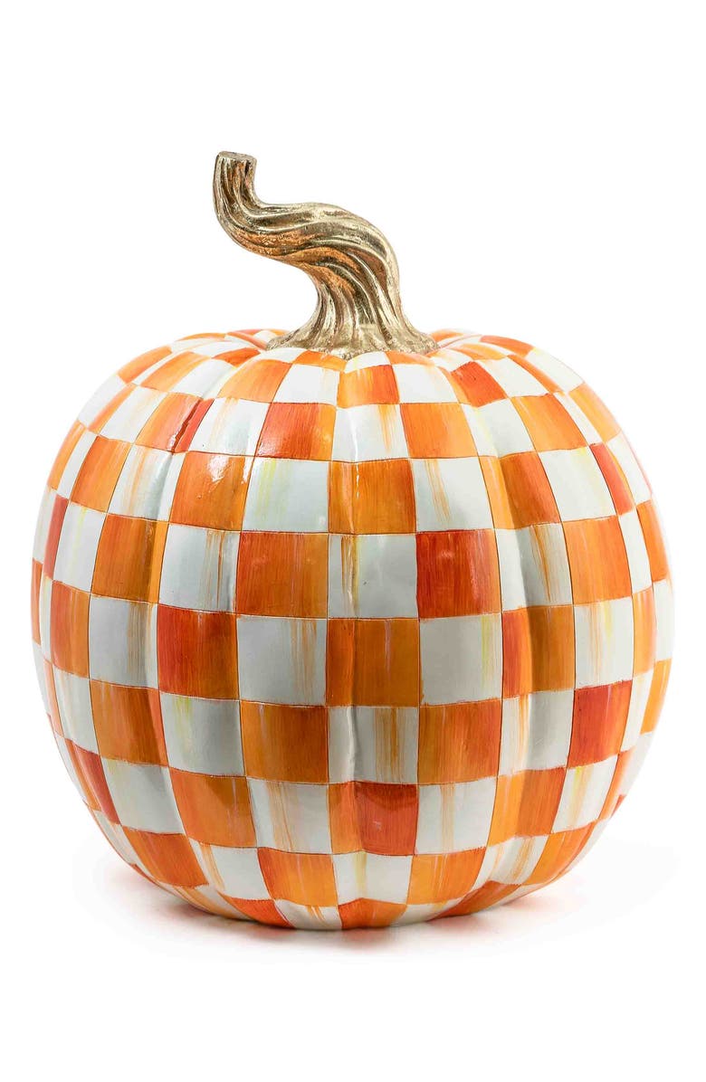 MACKENZIE CHILDS Orange Check Large Pumpkin, Main, color, Orange