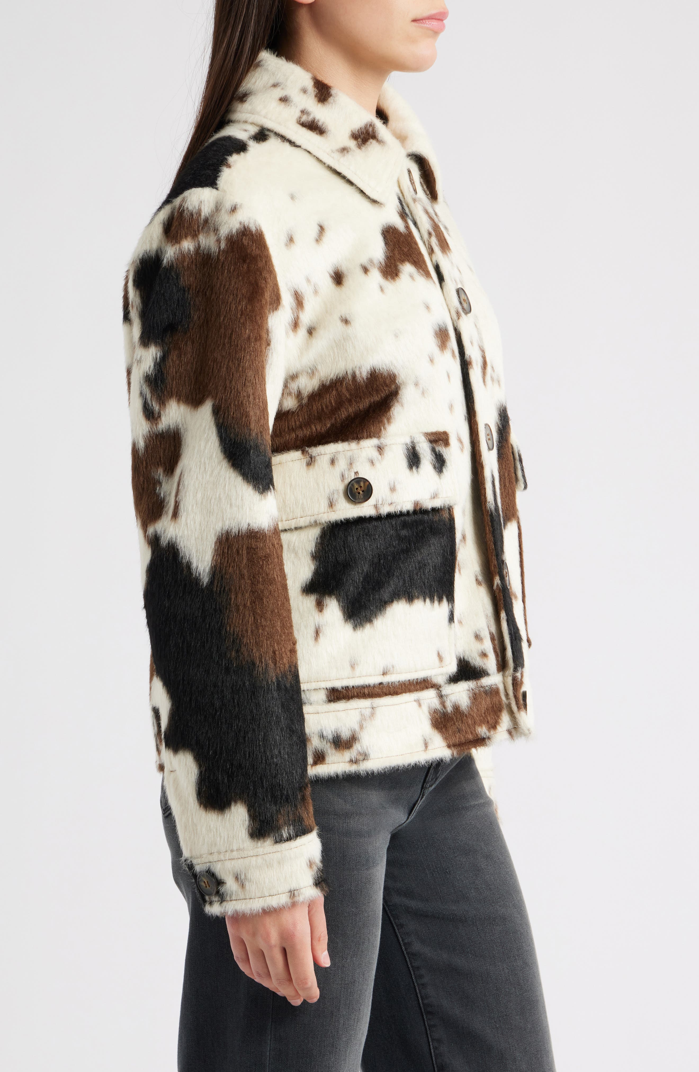 Vintage Stand Up Collar Cow Print Slim Fit Jacket