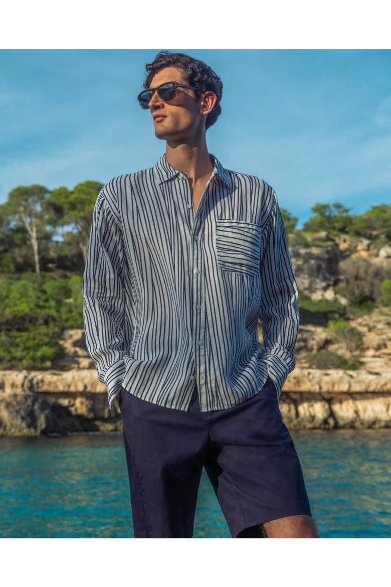 Grasmoor Linen Relaxed Fit Linen Stripe Shirt, Alternate, color, White Sand/Night Iris