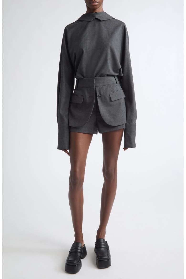 Jacket Front Tailored Wool Blend Shorts, Alternate, color, DARK CHARCOAL