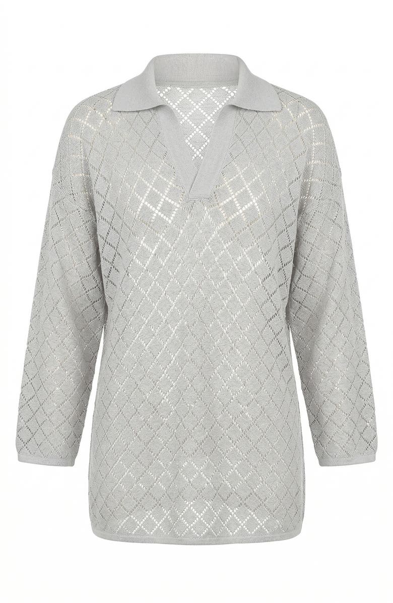 Modenaire Textured Open Collar Knit Polo Top, Alternate, color, Light Grey