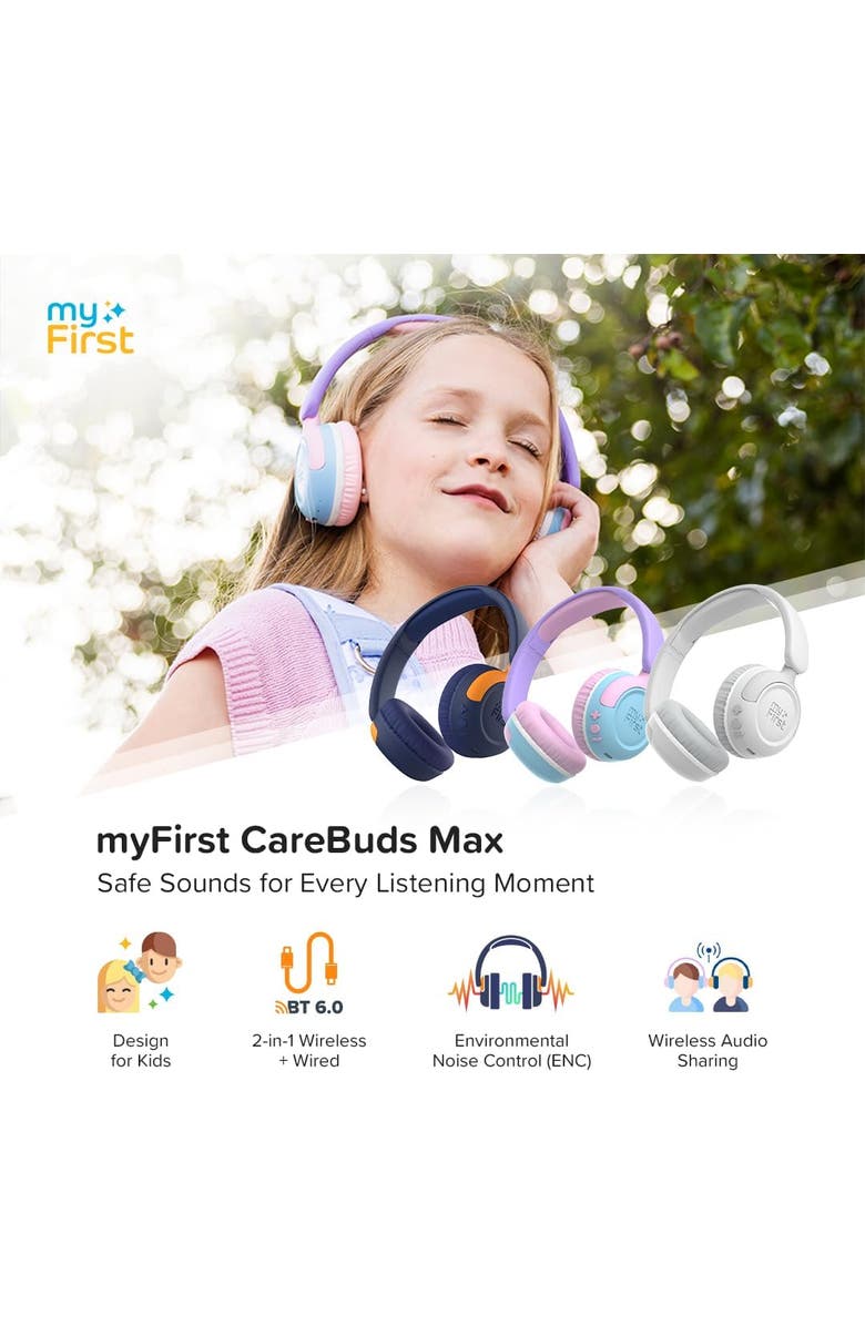 myFirst CareBuds Max - Wireless Headphones for Kids, Alternate, color, Mist White