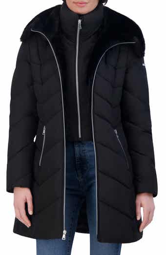 Laundry by Shelli Segal Faux Fur Trim Bibbed Puffer Jacket
