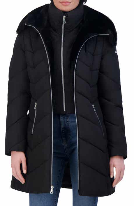 Laundry by Shelli Segal Faux Fur Trim Bibbed Puffer Jacket