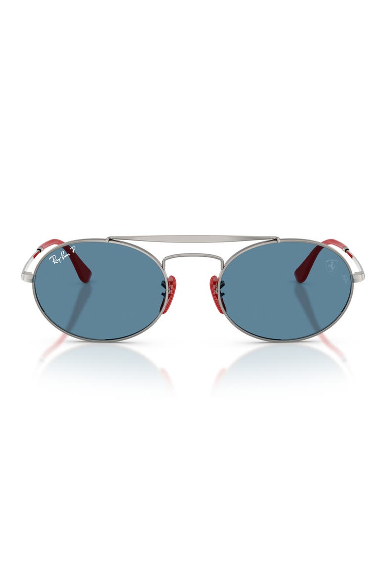 x Ferrari 54MM Polarized Oval Sunglasses, Main, color, GUNMETAL / POLAR BLUE