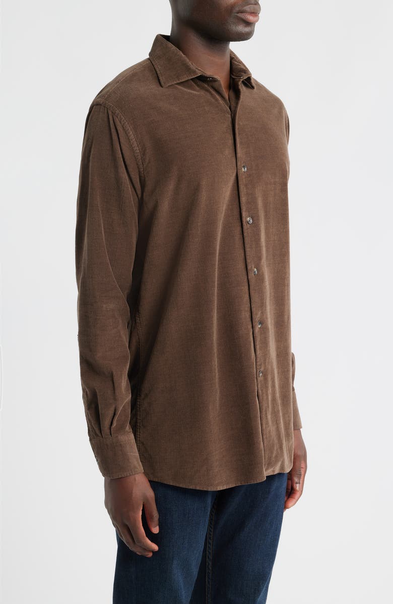 Peter Millar Cotton & Cashmere Corduroy Button-Up Shirt, Alternate, color, French Press