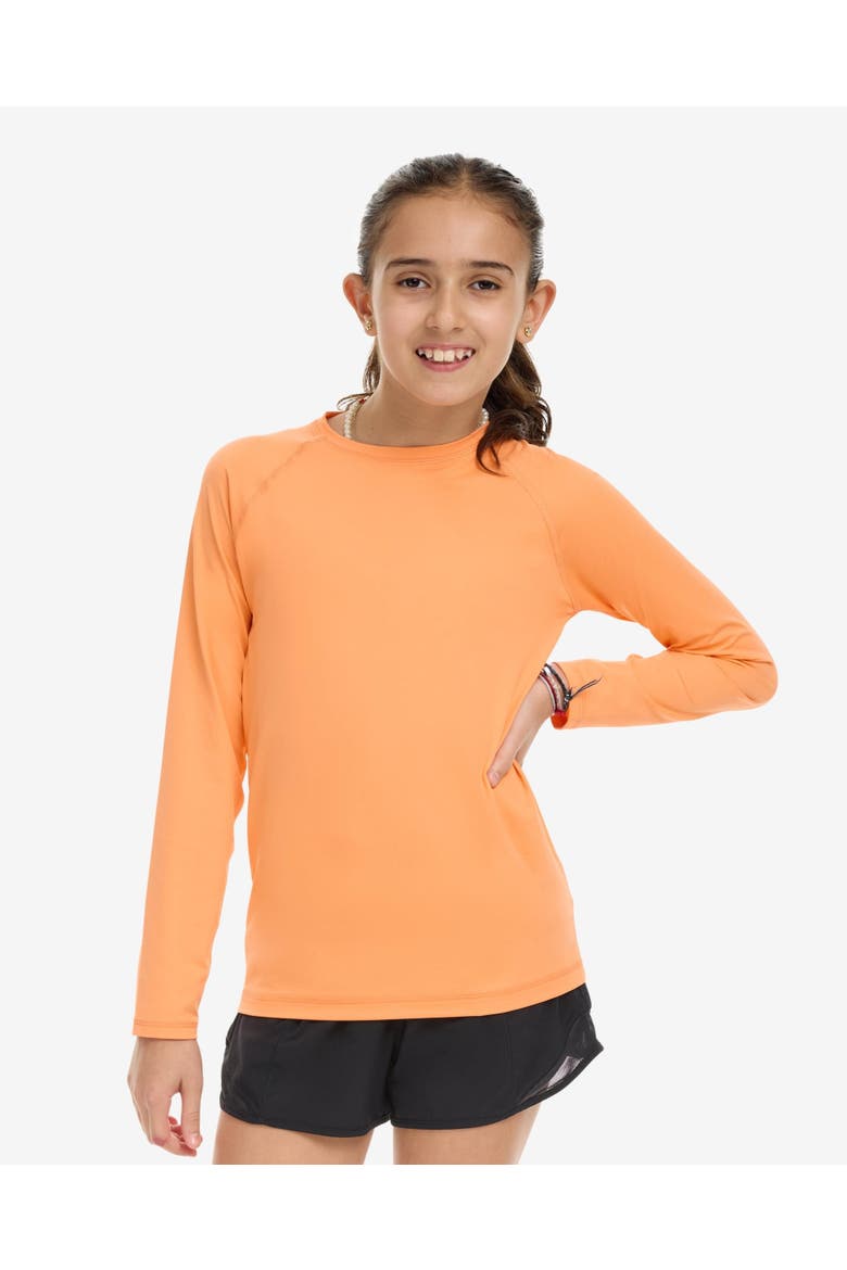 Kid's Long Sleeve Crew Neck Top for Sun and UV Protection, Alternate, color, Tangerine