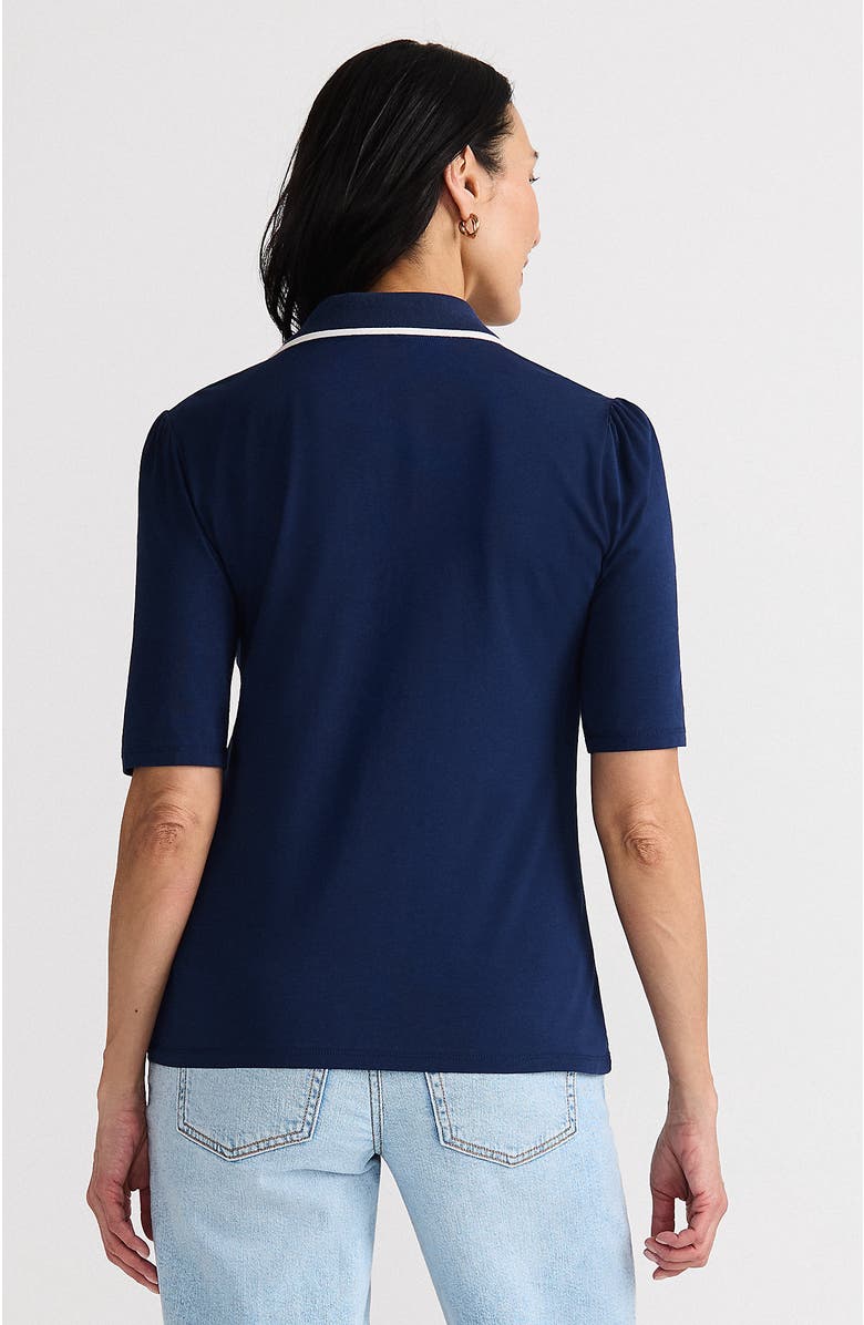 Lands' End Elbow Sleeve Lightweight Jersey Embellished Polo, Alternate, color,