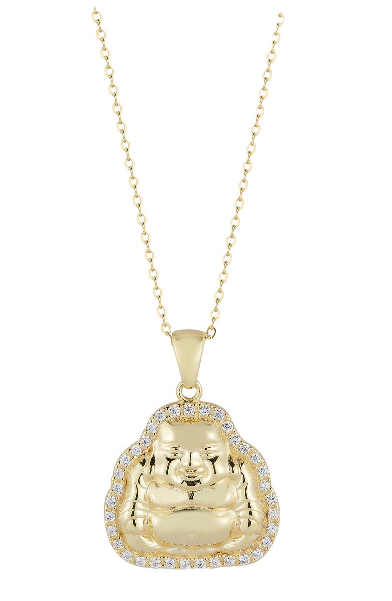 CHLOE AND MADISON 14K Gold Plated Sterling Silver & CZ Buddha Necklace, Main, color, 
