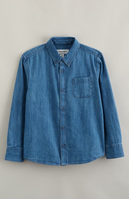 Nordstrom Kids' Cotton Chambray Button-down Shirt In Blue