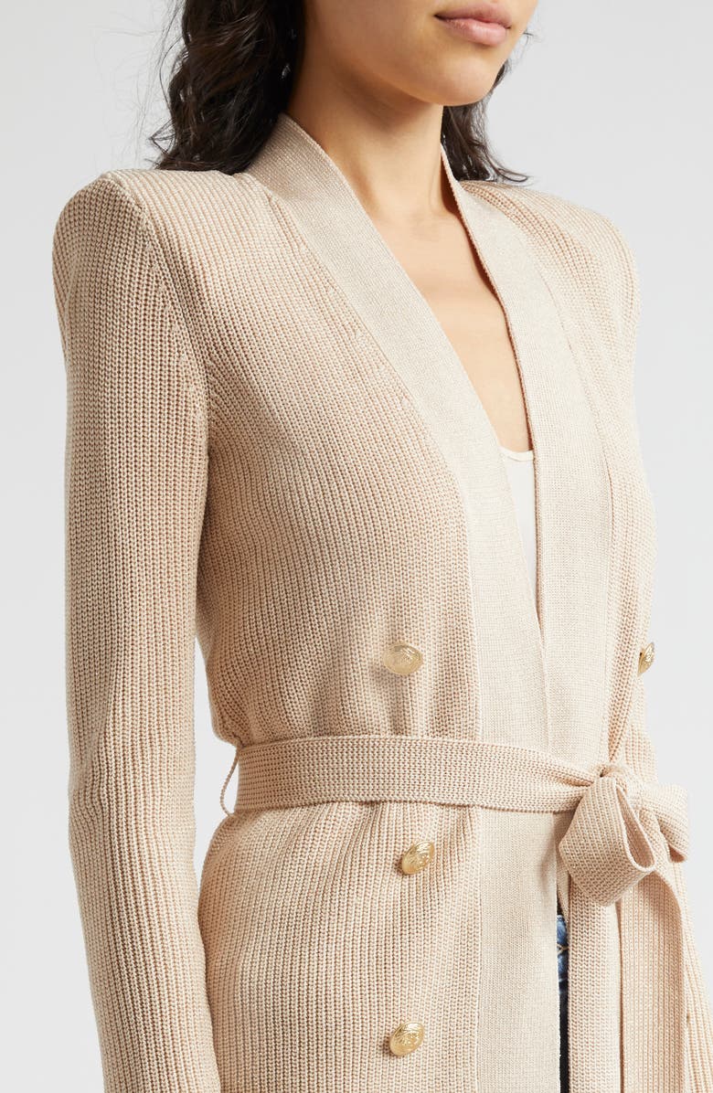 L'AGENCE Noe Metallic Double Breasted Rib Cardigan, Alternate, color, Pecan