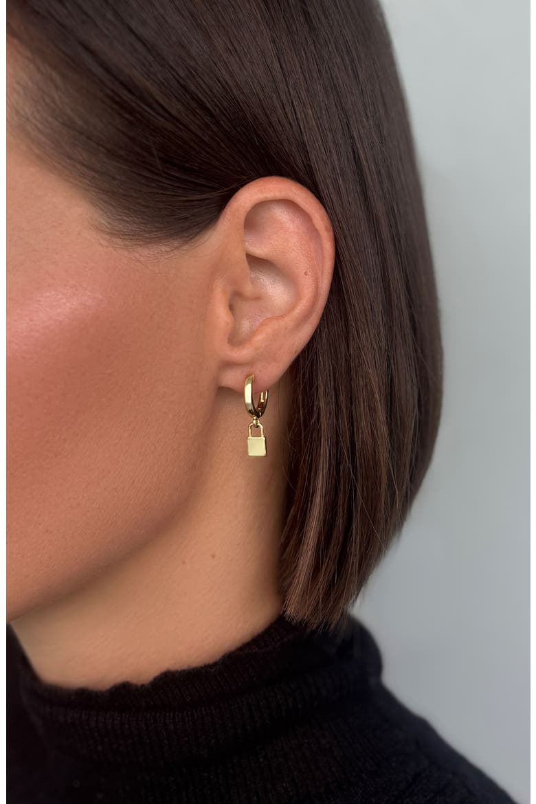 Lock and Key Huggie Hoop Earrings, Alternate, color, GOLD