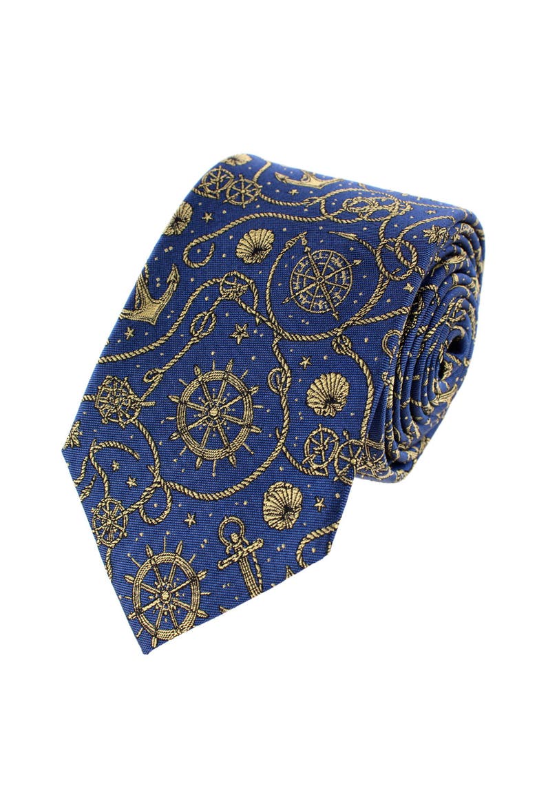 Nautical Wonders Silk Novelty Necktie, Main, color, Navy