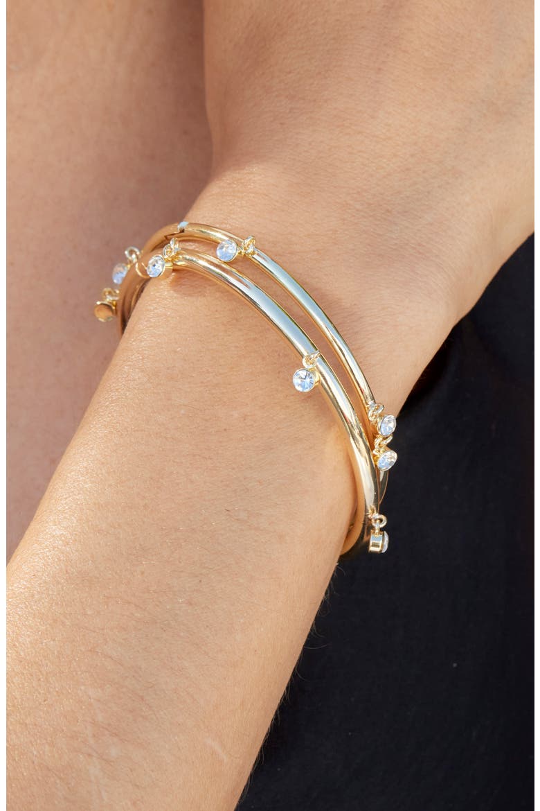Set of 2 Cubic Zirconia Charm Bangle Bracelets, Alternate, color, YELLOW