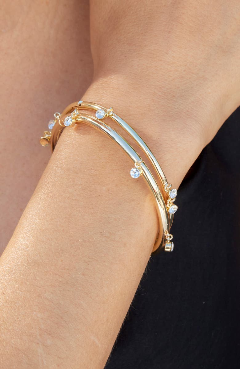 SAVVY CIE JEWELS Set of 2 Cubic Zirconia Charm Bangle Bracelets, Alternate, color, Yellow