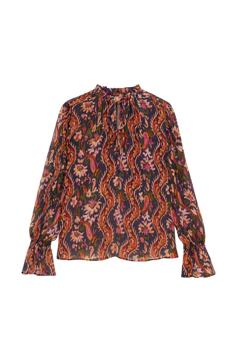 Isha Printed Blouse, Alternate, color, Navy Combo