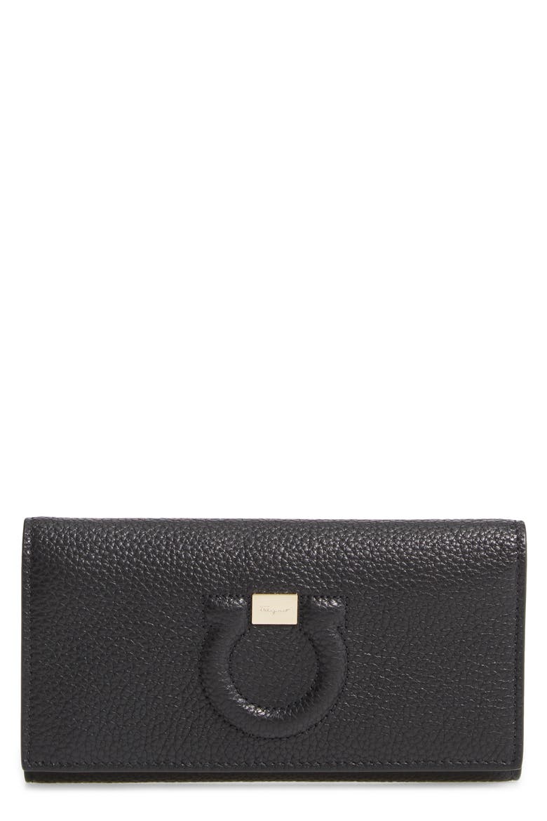 Salvatore Ferragamo City Grainy Leather Wallet on a Chain, Main, color, BLACK
