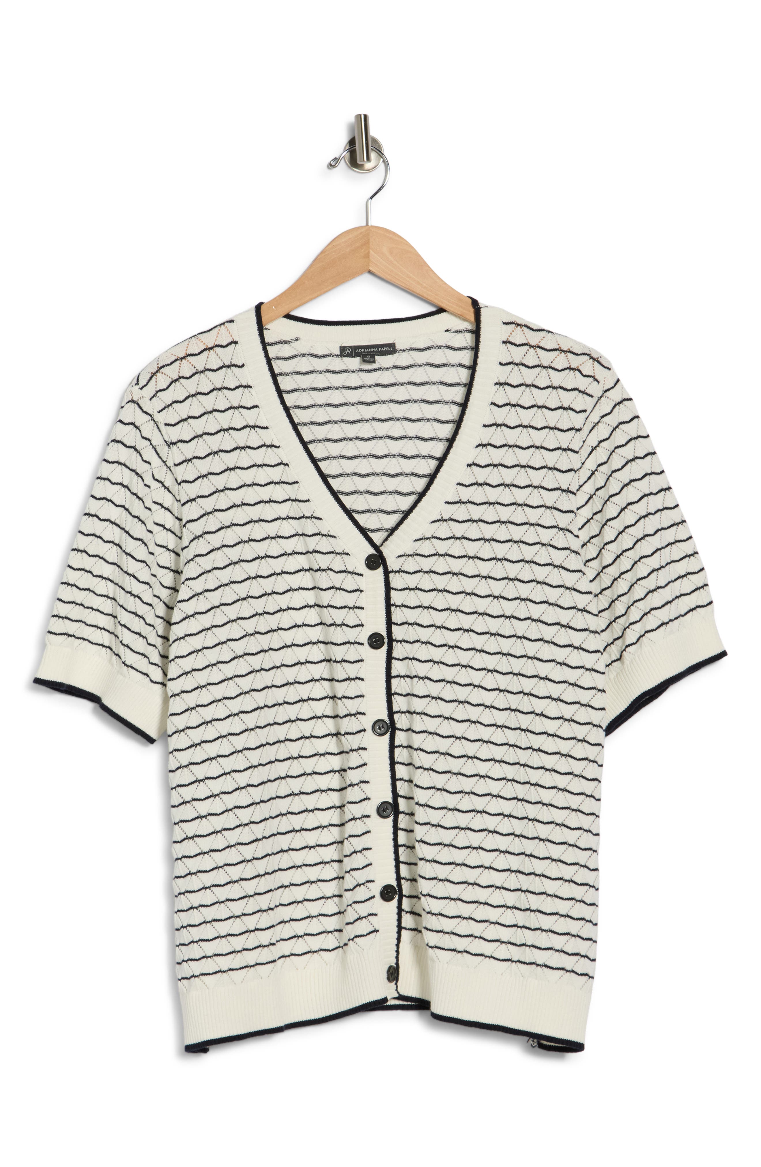 Adrianna Papell Stripe Short Sleeve Cotton Cardigan