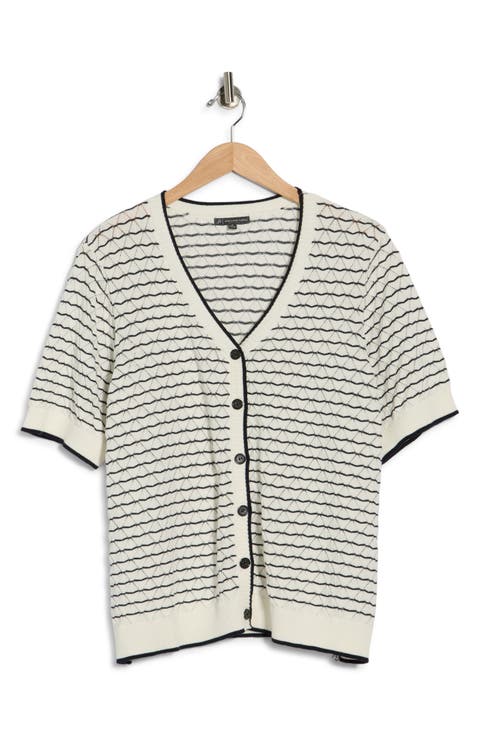 Stripe Short Sleeve Cotton Cardigan (Plus)