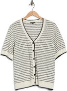 Adrianna Papell Stripe Short Sleeve Cotton Cardigan