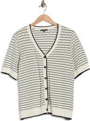 Adrianna Papell Stripe Short Sleeve Cotton Cardigan
