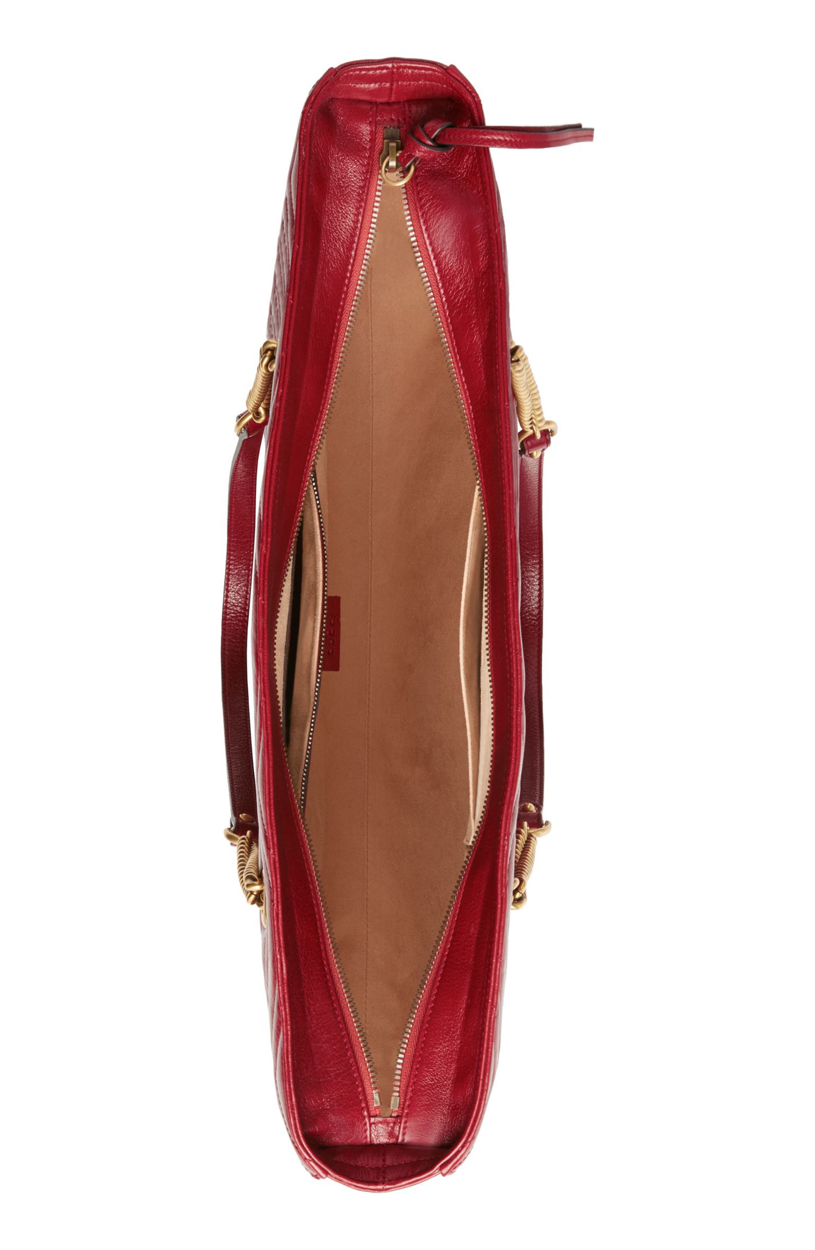 Matelassé Leather North/South Tote Bag, Alternate, color, ROMANTIC CERISE