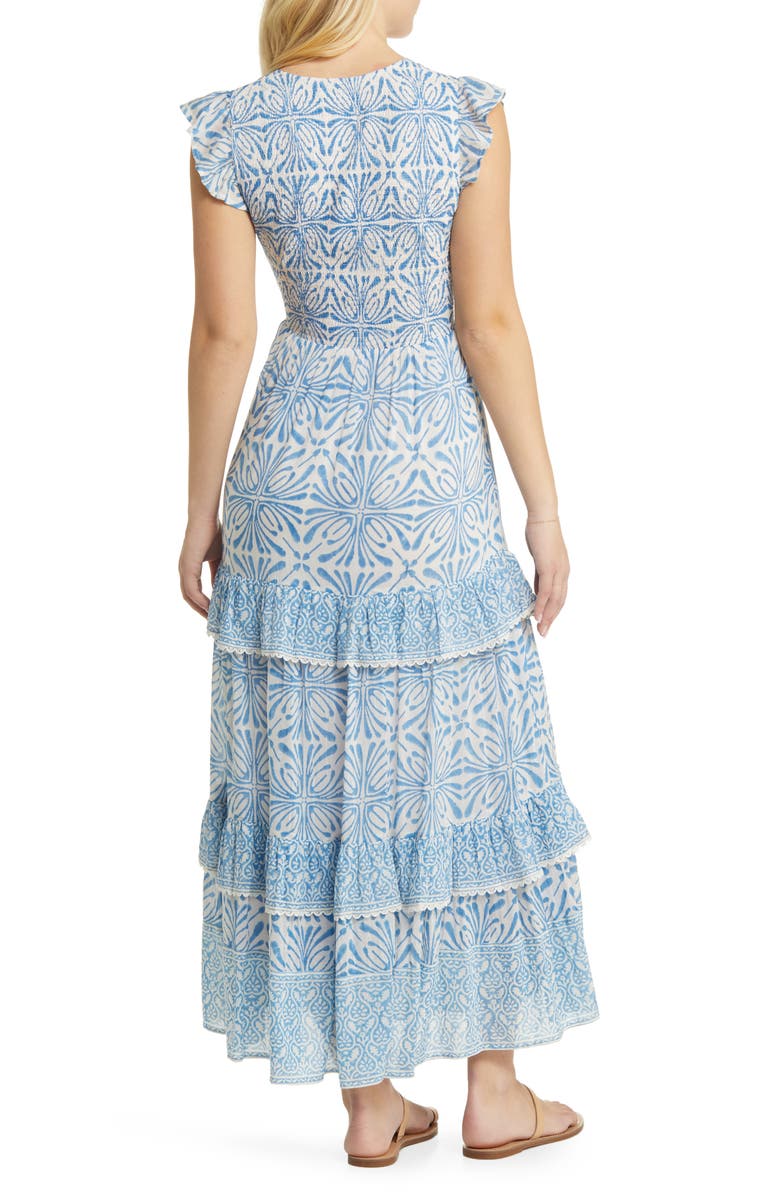 ALICIA BELL Cutout Tie Front Cotton & Silk Cover-Up Maxi Dress, Alternate, color, Blue Psychedelic