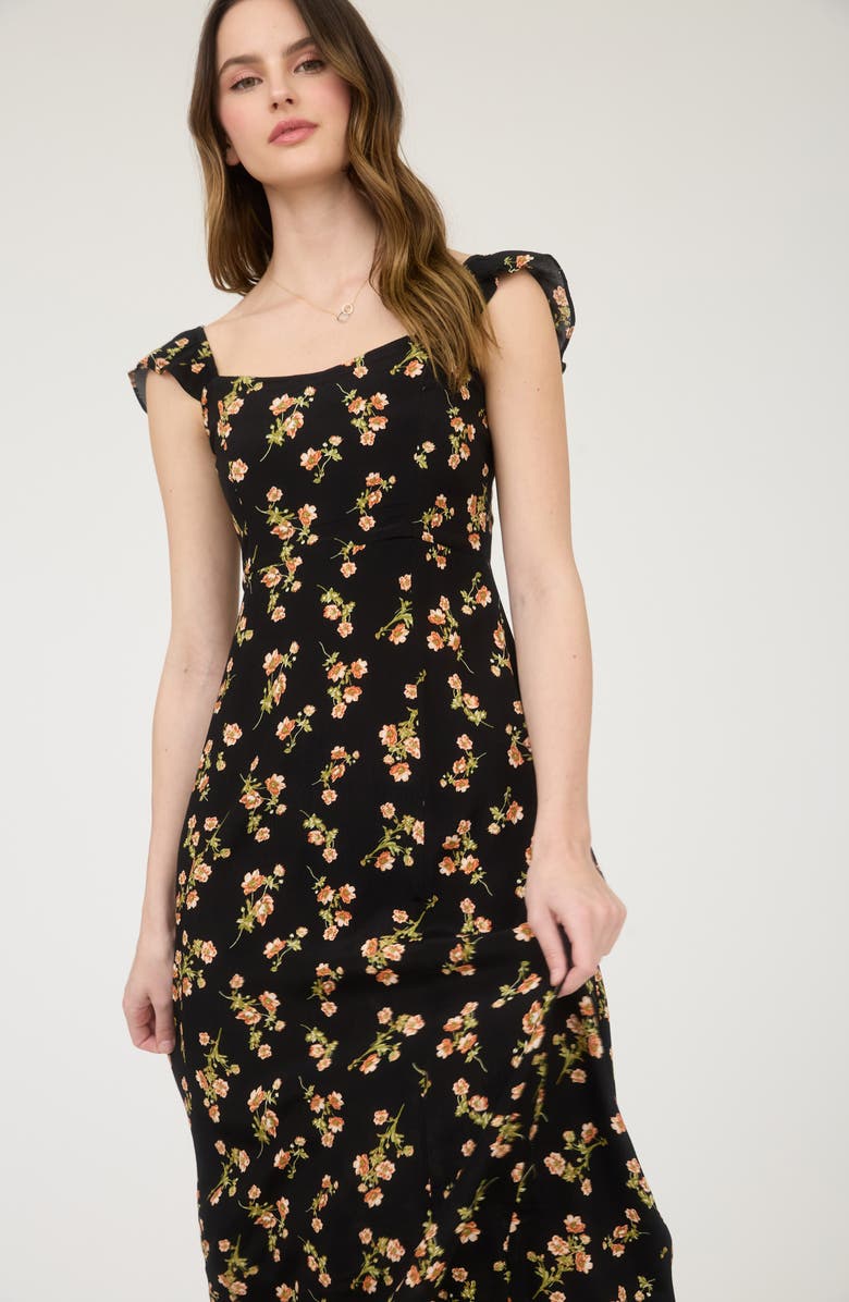 Blu Pepper Floral Cap Sleeve Midi Dress, Alternate, color, Black Multi