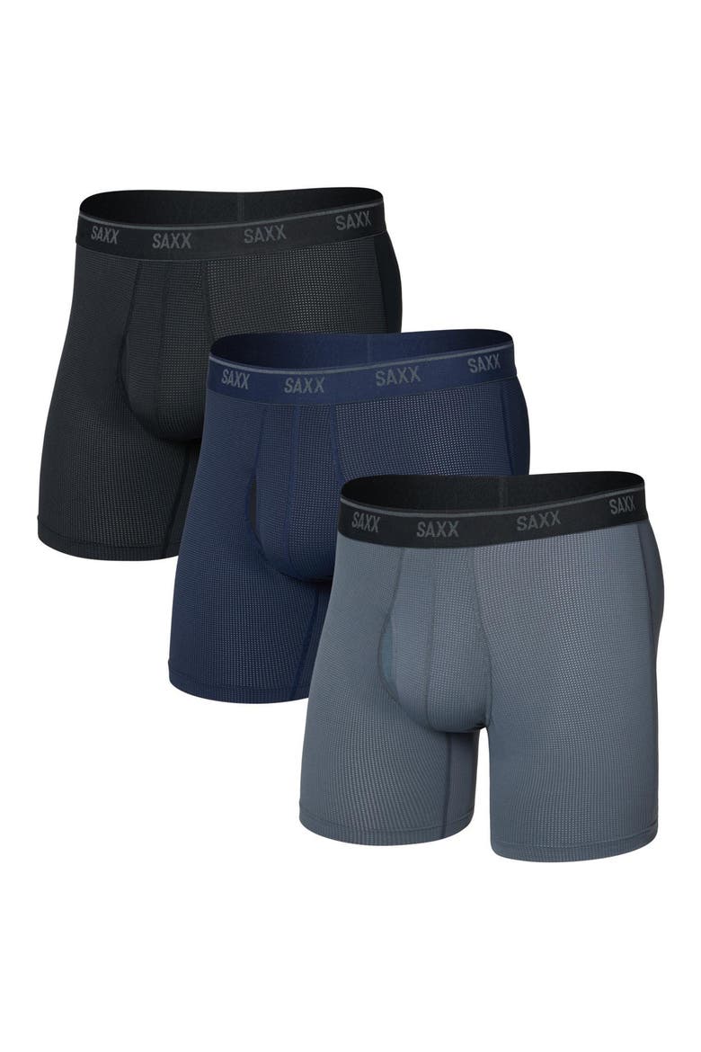 Assorted 3-Pack Quest Quick Dry Mesh Slim Fit Boxer Briefs, Main, color, BLACK/ TURBULENCE/ MARITIME