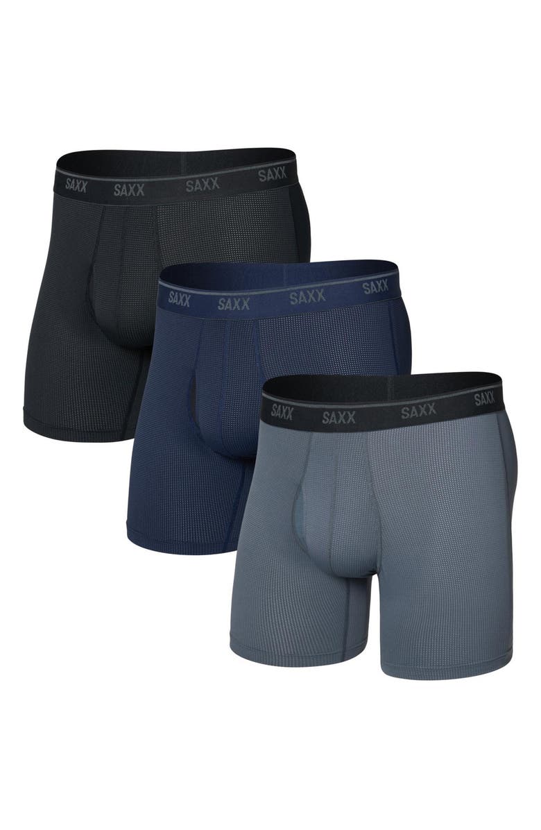 SAXX Assorted 3-Pack Quest Quick Dry Mesh Slim Fit Boxer Briefs, Main, color, Black/ Turbulence/ Maritime