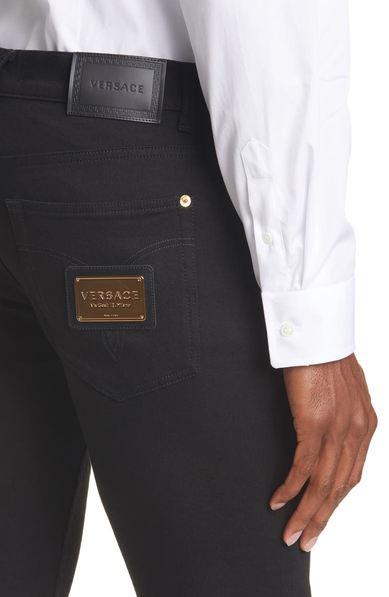Versace Via Gesù Logo Plaque Slim Fit Jeans, Alternate, color, 