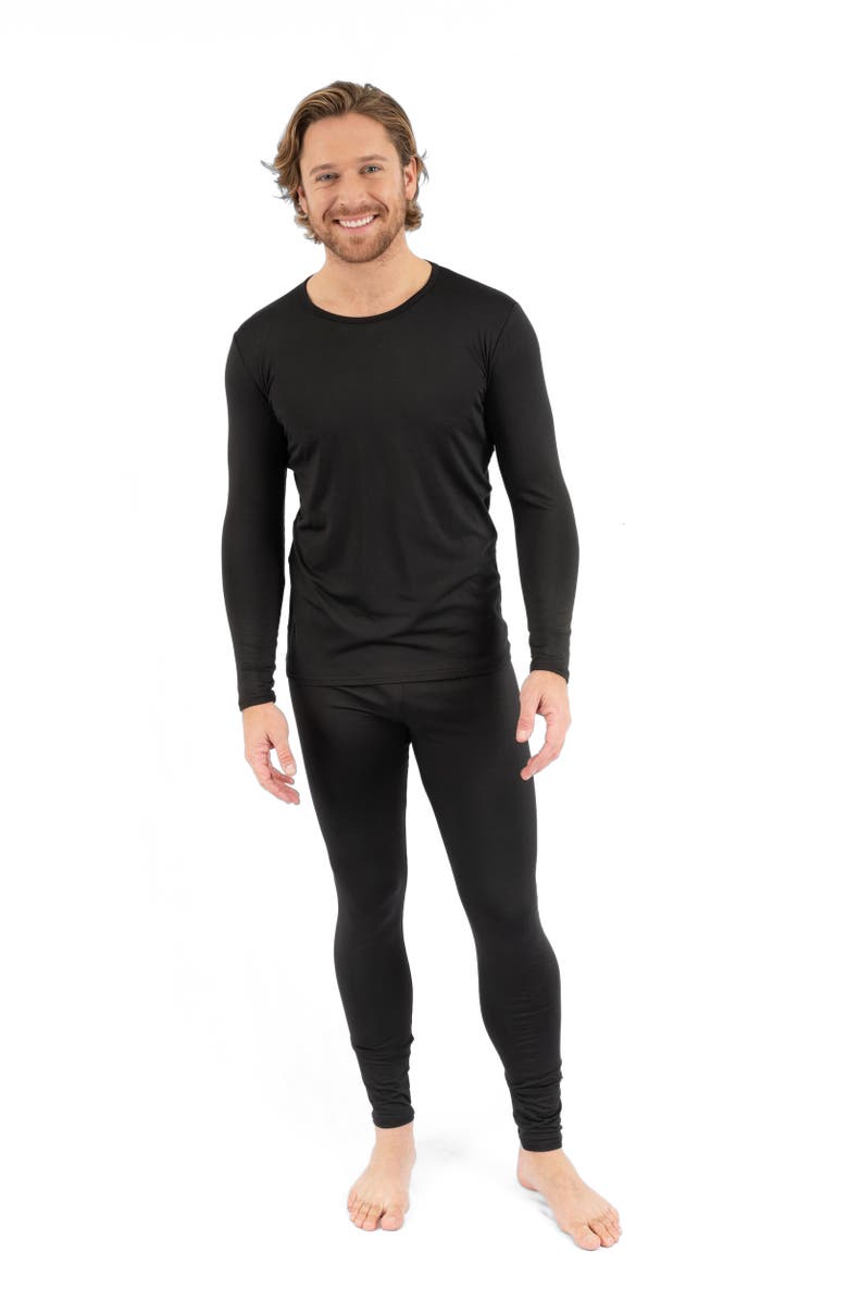 Leveret Men's Solid Thermal Pajama Set, Main, color, Black