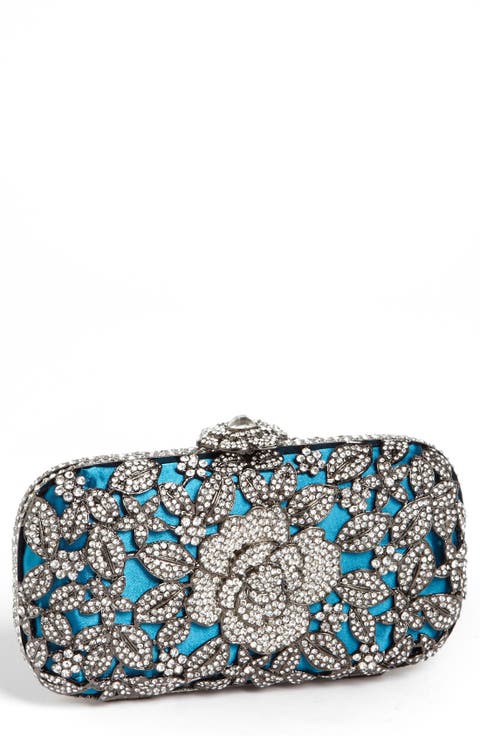Natasha Couture Crystal Caged Floral Clutch