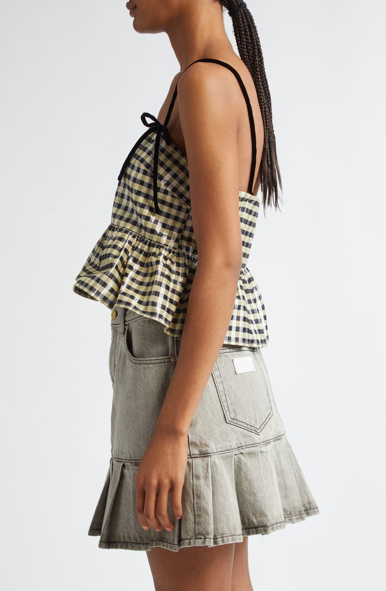 Ganni Shiny Check Print Peplum Top, Alternate, color, 
