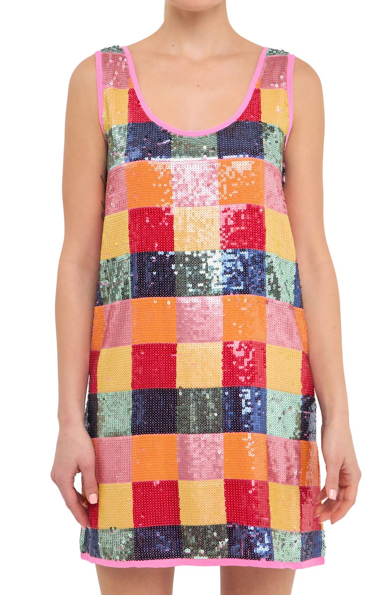 Endless Rose Check Sequin Minidress, Alternate, color,