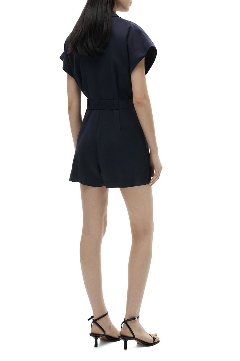 Notched Collar Short Sleeve Belted Romper, Alternate, color, DARK NAVY