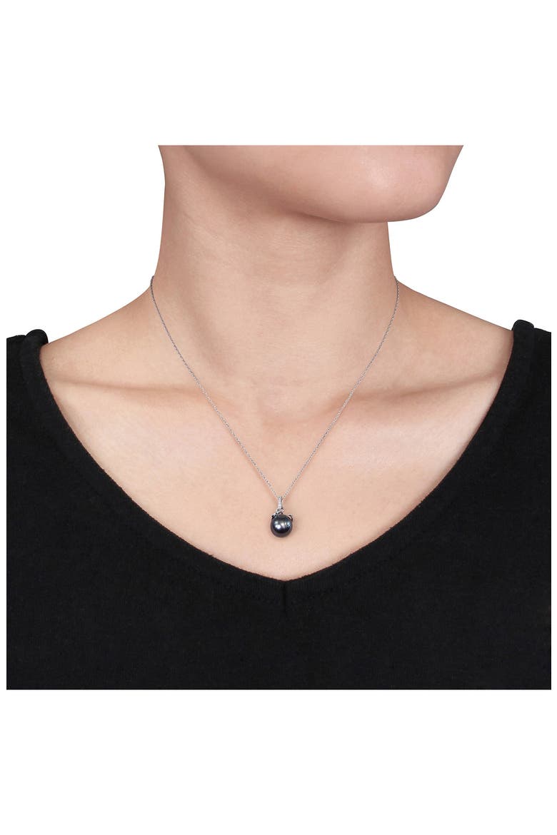 10K White Gold Cultured Black Tahitian Pearl & Diamond Pendant Necklace, Alternate, color, BLACK
