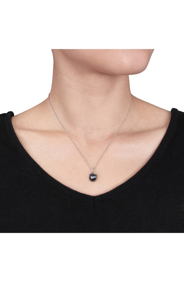 DELMAR 10K White Gold Cultured Black Tahitian Pearl & Diamond Pendant Necklace, Alternate, color, Black